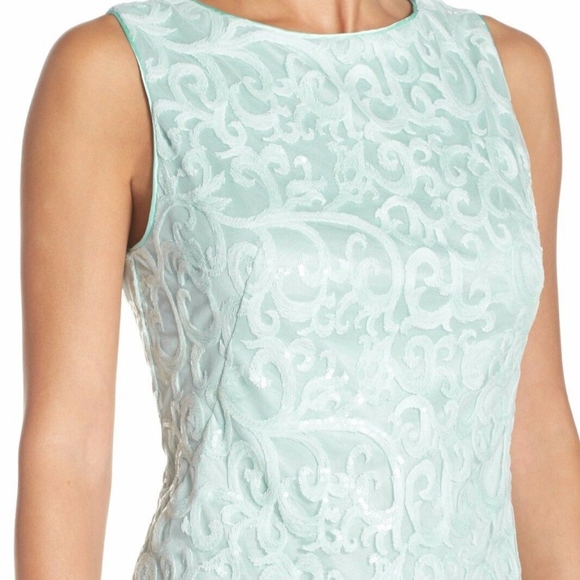 NWT $338‎ Sue Wong Embroidered Mesh Sheath Dress Sky Blue {SZ 4 ] - Picture 6 of 7